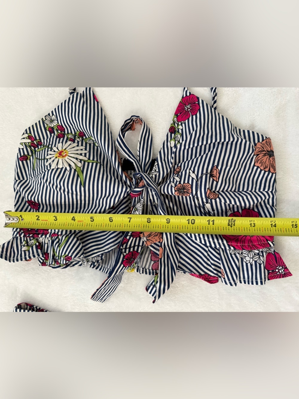 TRAC Floral Stripe Two Piece Set Ruffle Shorts & Tie Front Crop Top S - Picture 13 of 14